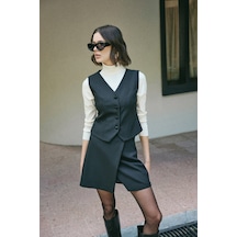 Sateen Klasik Yelek - Siyah-136495 Siyah