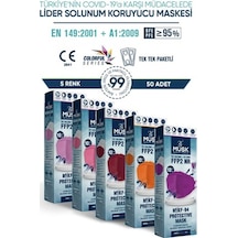 Musk Kf94 Kore Tipi N95 Maske 5 Renk 50 Adet (Pembe, Mor, Lila
