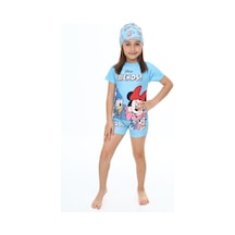 Lolliboomkids Kız Çocuk Hipster Şort Mayo T-shirt Bone 3'lü Takım Güneş Koruma Hassas Ten Karakter Baskılı Mavi