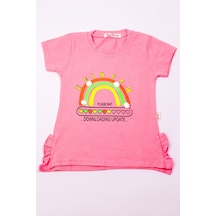 Hçm Kız Çocuk Tshirt Gökkuşağı Baskılı A2 Pembe