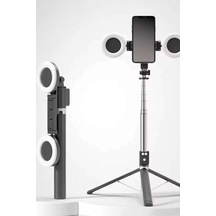 Çift Çıkarılabilir Led Işıklı Katlanabilir Tripod Selfie Çubuğu Akıllı Telefon İçin Ayrılabilir Dolgu Işıklı Taşınabilir Vlog Standı
