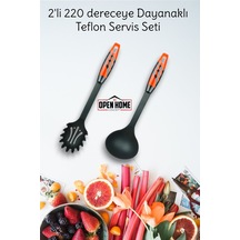 2'li Kırmızı Yanmaz Yapışmaz Teflon Servis Seti 220 Dayanıklı Kepçe & Makarna Kaşığı