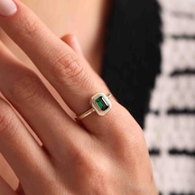 Altın Baget Yüzük Emerald T12869 Renkli