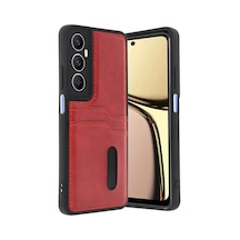 Realme C65 Uyumlu Sara Kartvizitli Deri Kılıf - Kırmızı