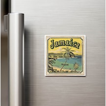 Jamaika Jamaica - Posta Pulu Temalı Ülke - Baskılı Buzdolap Magneti Kare - 9x9 Cm