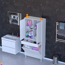 Modilayn Yeni Afra 80x173x32,5 Cm' Lik 1 Çekmece, 2 Göz Sepet, 2 Kapak, 4 Raf Dar Alan Banyo Dolabı Beyaz