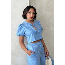 Verymoda Nakışlı Önden Baglamalı Bluz D2790 Açık Mavi