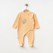 Bellamio Kids Kanaviçe Nakışlı Kız Bebek Somon Yandan Çıtcıtlı Tulum