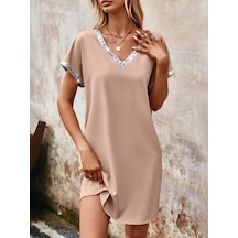Butik İstanbul Kadın Yaka Ve Kol Pul Payet Şeritli Ithal Krep Elbise Bej