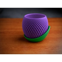 3d Baskı Küre Saksı - Kafes Dokulu İki Parçalı Dekoratif Saksı - Mor-yeşil Çok Renkli