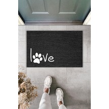 Rugmood Modern Dijital Baskı Paspas - Patili Love - Kapı Önü Paspası 70x45cm Siyah