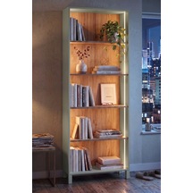 Robin Home Prime 5 Raflı Neon Led Işıklı Kitaplık Ahşap Ayaklı Sepet-ıhlamur Yeşili 183cm Yeşil