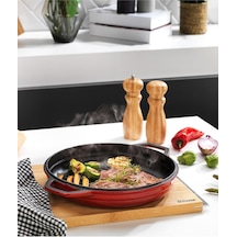 Schafer Guss Chef Döküm Yuvarlak Grill Tava Çift Kulplu 28cm-1 Parça Kırmızı