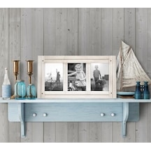 10x15 Cm Üçlü Fotoğraf Çerçevesi, Cilalı Kristal Berraklığında Cam, Hampton Koleksiyonu, Titrek Kavak Beyazı Ahşap Kolaj Fotoğraf Çerçevesi Masaüstü Ve Duvar Sergilemesi İçin