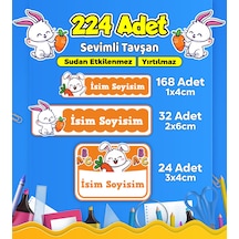 Sevimli Tavşan Temalı Okul Kreş Kişiye Özel İsim Etiket Seti - Model 579 Çok Renkli