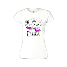 Princesses Born İn October Beyaz Kadın Tshirt 001