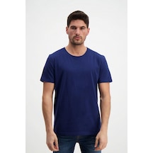 Rich Erkek Yıkamalı Basic T-shirt Tişört %100 Pamuk Tişört Lacivert