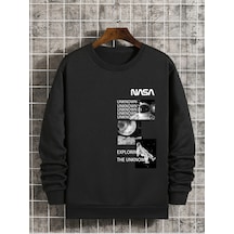 Astronaut And Letter Graphic Lined Sweatshirt Siyah Siyah