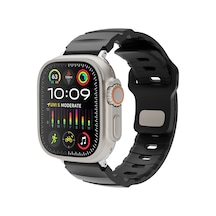 Apple Watch 7 41mm Uyumlu Kordon Delikli Soft Silikon Outdoor Spor Tasarım Siyah
