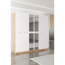 Aeka Ae-2191 Hisar Aynalı 6 Kapaklı Çok Bölmeli Askılı Ve Raflı Geniş Hacimli Gardırop 210x210 Cm Sonoma - Beyaz