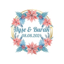 Kış Yapraklı Ve Meyveli Dikdörtgen Etiket Kına Nişan Düğün 3x3 Cm Özel Etiket / 50 Adet Sticker Beyaz