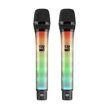 Büro Ev Ofis si İçin Siyah Rgb Profesyonel Kablosuz Uhf 2 Mikrofonlu Set