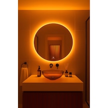 Digital Hayat Dokunmatik Dimlenebilir Amber Led Işıklı Yuvarlak Ayna Dekoratif Banyo Makyaj Aynası Koyu Sarı 50cm - 80cm Koyu Sarı