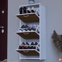 Modilayn West Asma Antre 52 X116x 26 Cm Lik 3 Düşer Kapak 6 Göz Bölmeli Ayakkabılık Ceviz - Beyaz