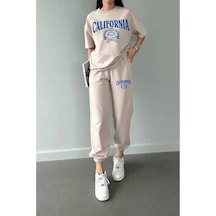 Hırsch Kadın Yazlık Bej California Tennis Baskılı Eşofman T-shirt Takım Bej Hırsch Kadın Yazlık Bej California Tennis Baskılı Eşofman T-shirt Takım Bej