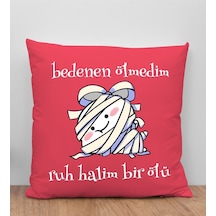 Bk Gift Ruh Halim Bir Ölü Tasarımlı Kırmızı Kırlent Yastık, Arkadaşa Hediye, Ev Dekorasyonu, Ev Hediyesi-1
