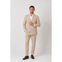 Modmen Erkek Kruvaze Slimfit Takım Elbise Erkek Spor Kruvaze Takım Elbise Bej