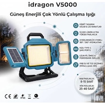 İdragon V5000 Güneş Enerjili Katlanabilir Solar Led Projektör- 16500mah Powerbankli, Kademesiz Dimmer Ayarlı, Ip66 Su Geçirmez Şantiye, Çalışma & Kamp Işığı