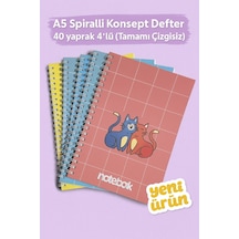 A5 Spiralli Konsept Defter 40 Yaprak 4'lü Tamamı Çizgisiz