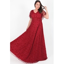 Ladies First Büyük Beden 3424 Bordo Uzun Abiye Elbise