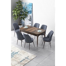 Canisa Concept Zen Serisi 80x132 Mdf Açılabilir Barok Ahşap Desen Masa Takımı Ve 6 Füme Sandalye Füme Sandalyeler Barok Masa