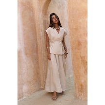 Fiametta Salaş Taş Keten Yelek Etek Takım Taş