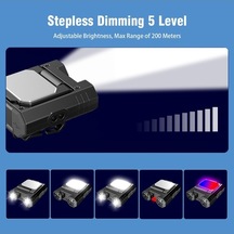 Pazly Şarj Edilebilir Led Kafa Lambası: Akıllı Sensör, 5 Modlu Aydınlatma, Kırmızı-mavi Uyarı Işığı, Su Geçirmez Siyah Siyah