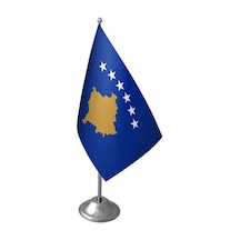 Masa Üstü Kosova Bayrağı Krom Direk Masa Bayrak Seti