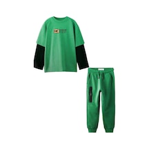 Lolliboomkids Yeni Sezon Erkek Çocuk Oversize Çift Kol Görünümlü Alt Üst Takım Yeşil / Siyah Renk Yeşil