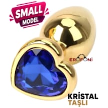 Erofoni Paslanmaz Çelik 7 Cm Kristal Taşlı Gold Kalp Figürlü Small Anal Açııcı Alıştırıcı Gevşetici Metal Plug