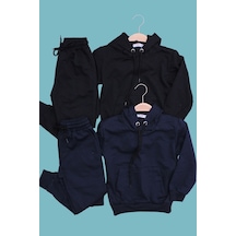 Fyk Kids 2'li Düz Eşofman Takımı Unisex Siyah - Lacivert