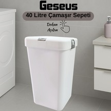 Gümüş Tekli Dokunmatik Çamaşır Sepeti Çöp Kovası Temizlik Kovası Kirli Sepet 40 Litre-mt008 Beyaz