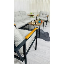 Madame Home Begonvil Balkon, Bahçe - Metal Kanepe Koltuk Takımı 3+1+1 + Sehpa Açık Gri