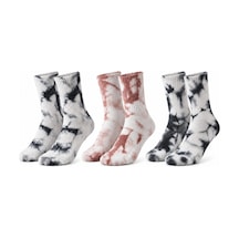 COJans Unisex Batik Desenli Çorap 3'lü Set Pamuklu Uzun Soket Günlük Spor Nefes Alan Dikişsiz Çok Renkli