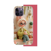 İphone 14 Pro Max Uyumlu Cafede Oturan Kız Uv Baskılı Silikon Kılıf Renkli