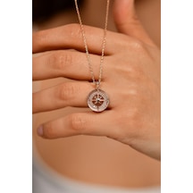 Zirkon Taşlı Rose Pusula Gümüş Kolye N10137