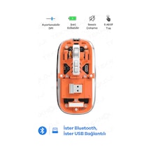 Bluetooth Usb Çift Modlu Sessiz Mouse, Şeffaf Mıknatıslı Kapaklı, Type-c Şarjlı, Dpı Ayarlı, Kablosu