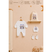 Pia Baby İsme Özel Kız Bebek Tulum %100 Pamuk Organik Baskılı İsimli Bebek Tulumu Ham Bez Kıyafet Kesesi Bebek Hediye Seti 1045tk3x Ekru