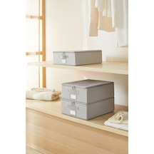 Ocean Home Textile 3'lü Küçük Boy Gri Balıksırtı Destekli Hurç Set 31 x 38 x 12 cm