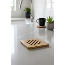 Bambu Nihale, Yuvarlak Ve Kare Çizgili, Tencere Tava Çaydanlık İçin, 17 Cm, Doğal Ahşap, Nemli Bezle Silinebilir Diğer